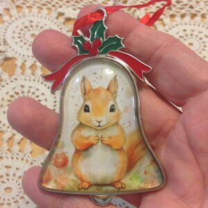 Christmas Ornament, holiday decor, metal, clear acrylic top, cute animal